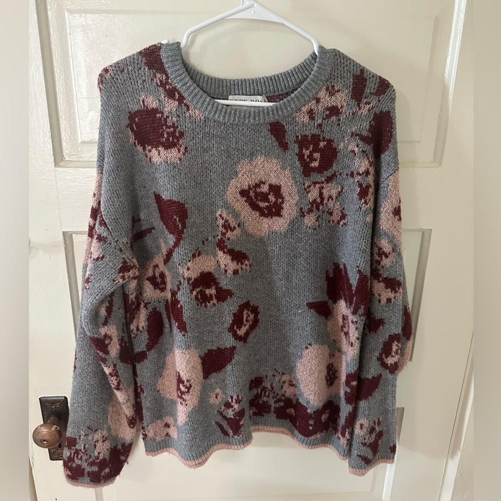 Floral Pink, Maroon, and Gray Sweater